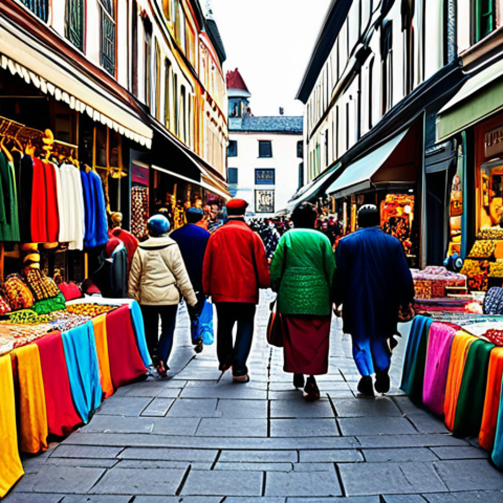 Colorful Shopping Scene**

"A vibrant and bustling marketplace scene, filled with shoppers examining colorful goods, fully clothed in modest, culturally appropriate attire, safe for work, showcasing a variety of textiles and crafts, high quality, perfect anatomy, natural proportions, professional photography, family-friendly, appropriate content."

**