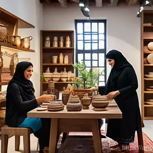 Home 25 감정적 요소를 활용한 판매 촉진 전략 - A heartwarming scene depicting a local entrepreneur in an elegantly designed, modern Arabic-style bo...