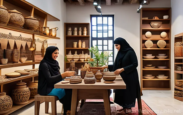 감정적 요소를 활용한 판매 촉진 전략 - A heartwarming scene depicting a local entrepreneur in an elegantly designed, modern Arabic-style bo...