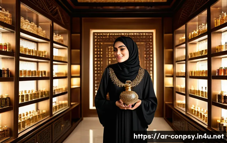 소비자 감정에 따른 구매 행동 예측 - **Prompt 1: "Echoes of Scented Memories"**
A gracefully posed young Arab woman, modestly dressed...